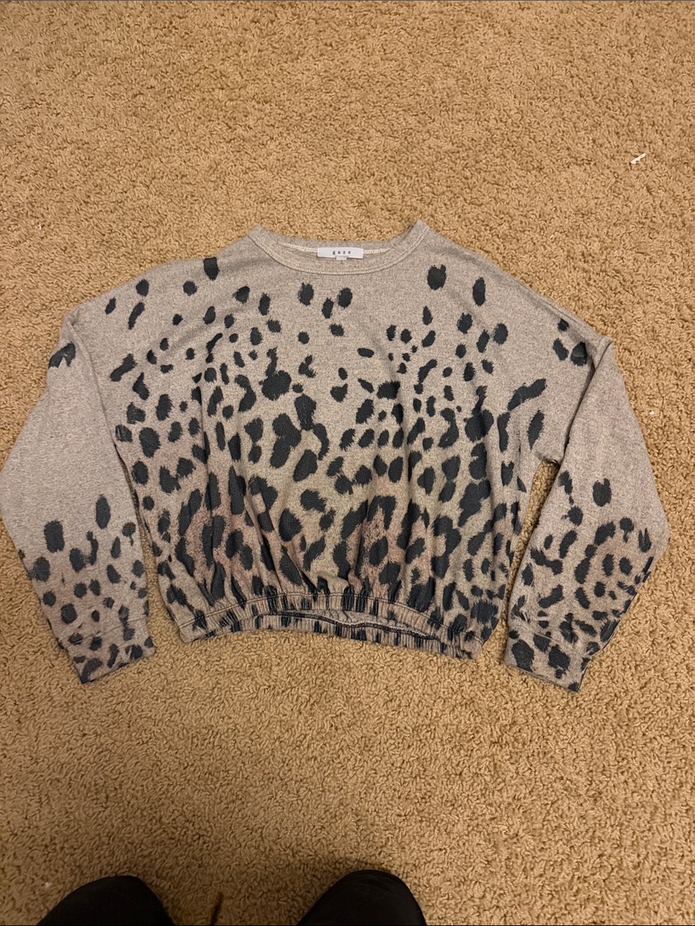Leopard Print Relaxed Crewneck Sweater - Taupe/Black/Browns